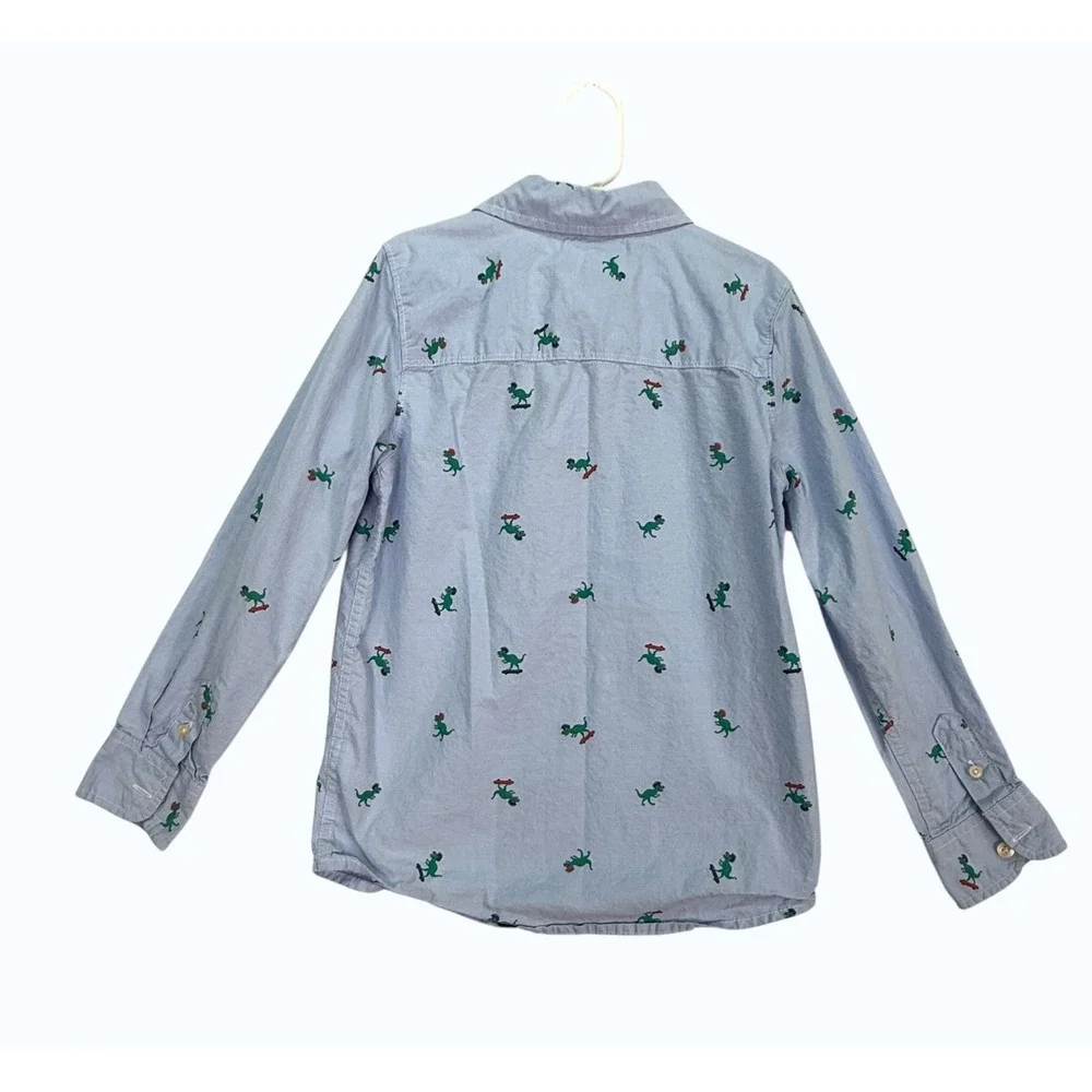 OshKosh Button Down Shirt Kids Size 8 Blue Dinosaur‎ Skateboard Long Sleeve